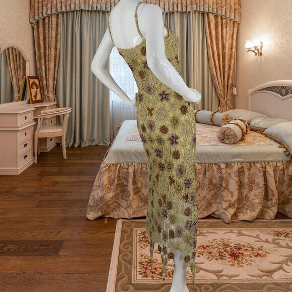 Vintage Sue Wong Granny Crochet Knit Spaghetti Dress S - Picture 6 of 12